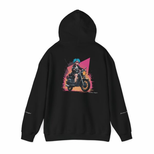 Girl with Blue Hair Riding a Motorcycle Hoodie VibeCurb – Streetwear Redefined 5